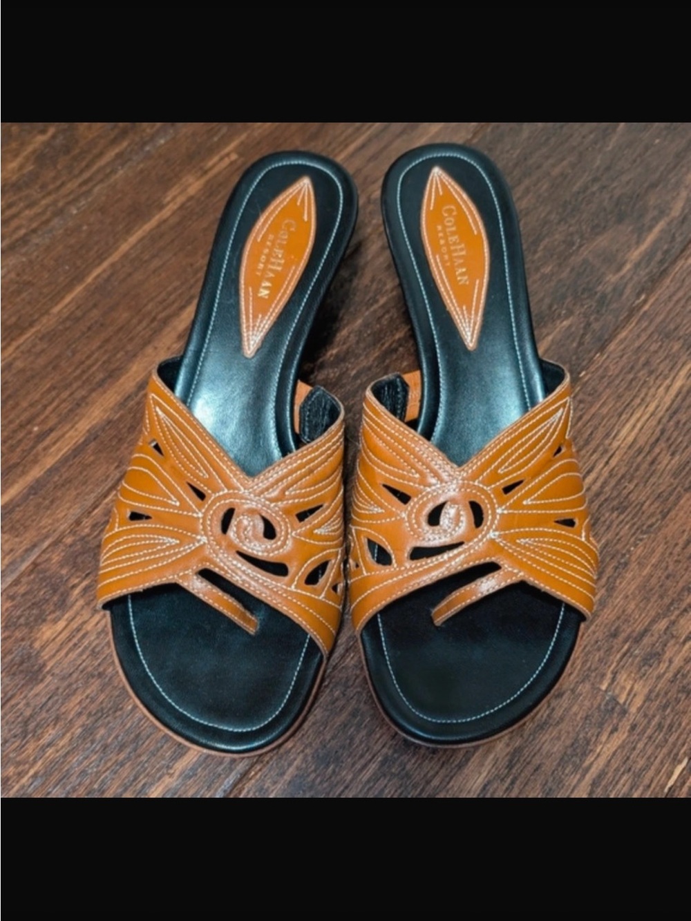 NWOT Cole Haan Leather Kitten Heel Slide Sandals